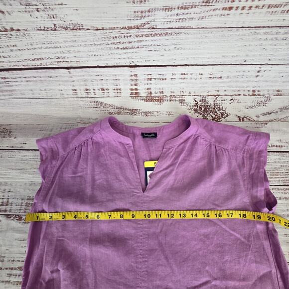 Splendid Shirt Womens Small Purple Linen Blend Short Sleeve High Low Hem Top NWT - Picture 8 of 10